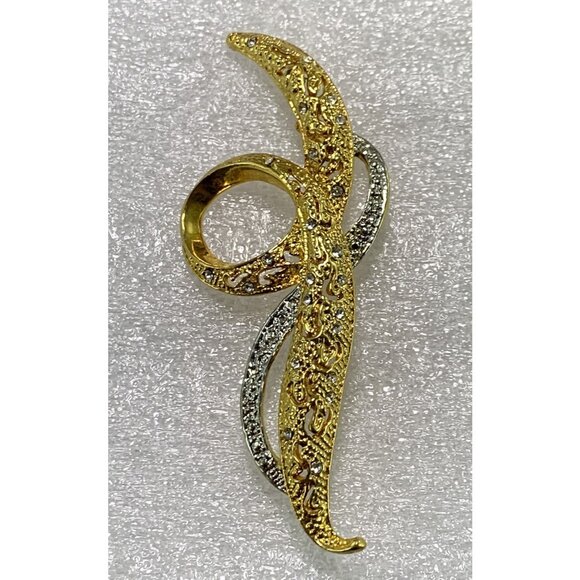 Vintage Avon Gold and Silver-Tone Abstract Brooch Pin Rhinestone Accents 3.25" - Picture 10 of 10